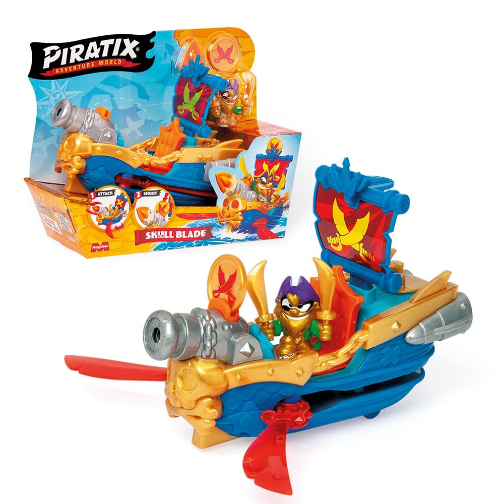 Piratix, Adventure World Skull Blade - Pirate Ship with Hidden Powers, Includes 1 Pirate Ship, 1 Exclusive Piratix, 1 Accessories, 1 Flag, 1 Exclusive Treasure and 1 Projectile