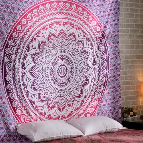 RAJRANG Ombre Mandala Tapestry Wall Hanging Hippie Cotton Tapestries Beach Throw College Dorm Decor Bohemian Boho Bedsheet - Pink - King 230x274 cm RAJRANG Ombre Mandala Tapestry Wall Hanging Hippie Cotton Tapestries Beach Throw College Dorm Decor Bohemian Boho Bedsheet - Pink - King 230x274 cm
