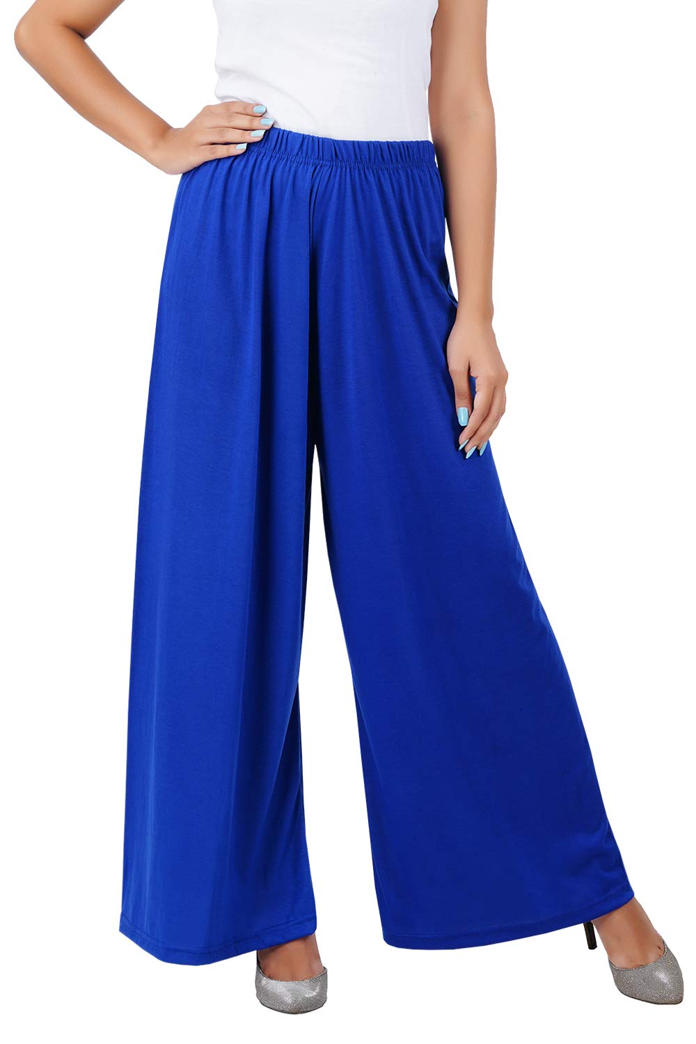 M-6XL Viscose Loose Fit Flared Wide Leg Palazzo Pants for Women Royal Blue L-image-47