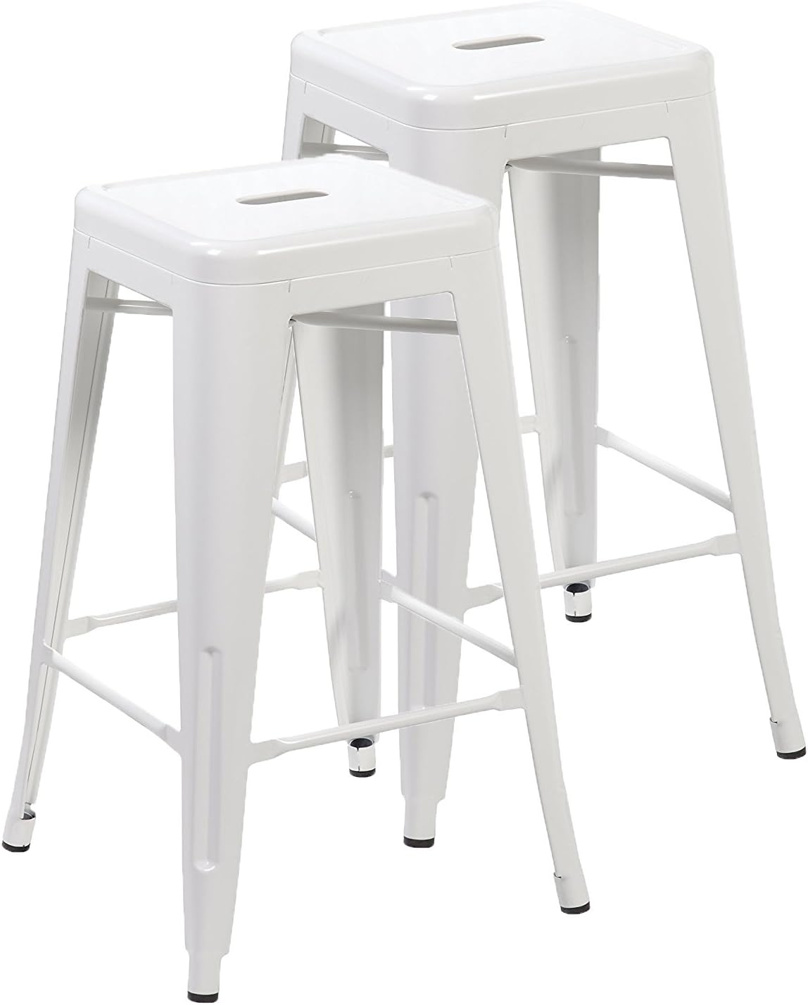 Ayvek Chairs Metal High ProStackable Indoor and Outdoor Backless Barstool (Set of 2), 26.4", Matte White