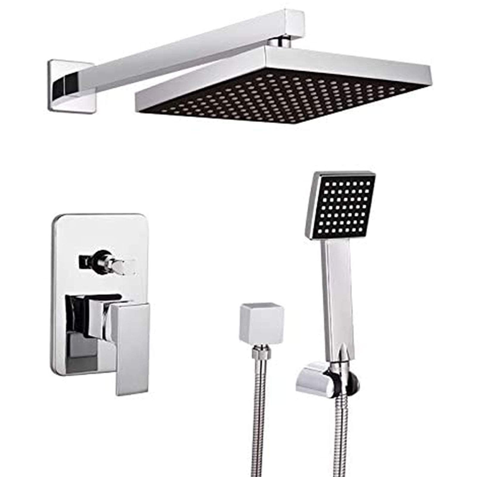 AYCDL Bathroom Rain Mixer Shower Set, Wall Mounted Rainfall Shower Head System, Chrome Shower Faucet Rough-in Valve Body and Trim Included Metal Showerhead, 8 Inches