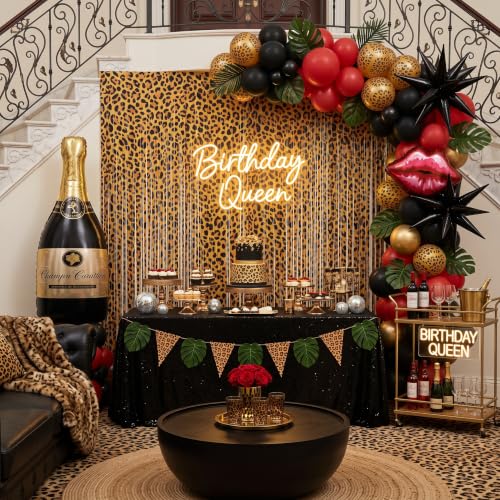 Image of TONIFUL 2Pcs Leopard Print Metallic Tinsel Foil Fringe Curtains Streamers