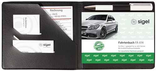 SIGEL EF610 Schutz-Einband für Formulare A6 quer (z. B. Fahrtenbuch, Quittung), mit praktischen Einstecktaschen für Belege und integriertem Stifthalter, schwarz