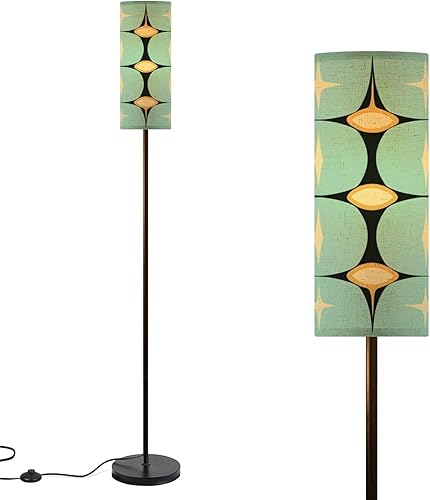 Modern Floor Lamps for Living Room Green Mid Century Vintage Modern Retro Atomic Geometric Standing Lamps with Linen Lampshade Tall Lamp Metal Pole