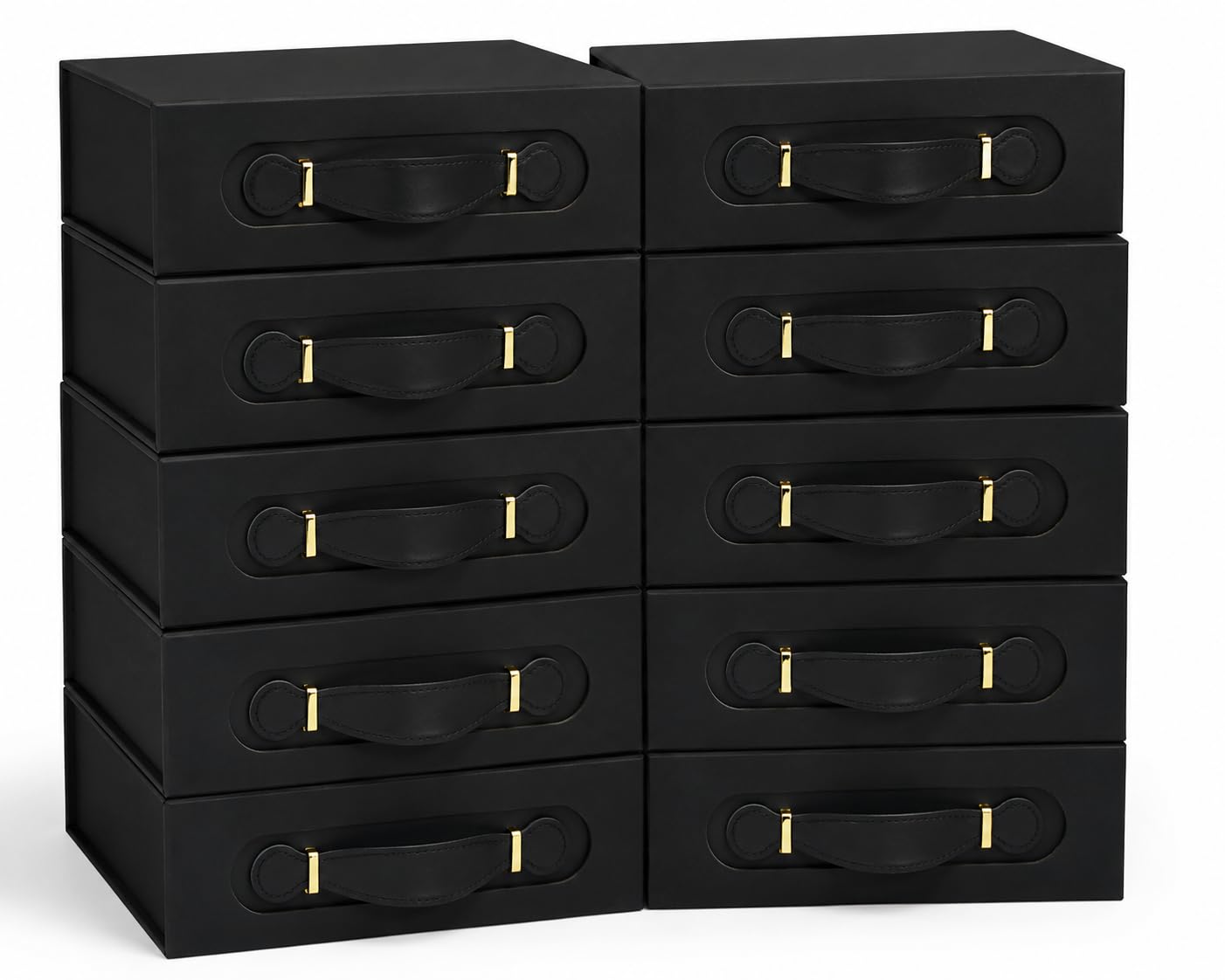 Emartbuy Black Folding Magnetic Gift Box with Faux Leather Handle – 33 x 25 x 12 cm – Fits Hampers, Books & Mid-Size Gifts – Birthdays Weddings Christmas Corporate Gifting Trade – Pack of 10 Boxes