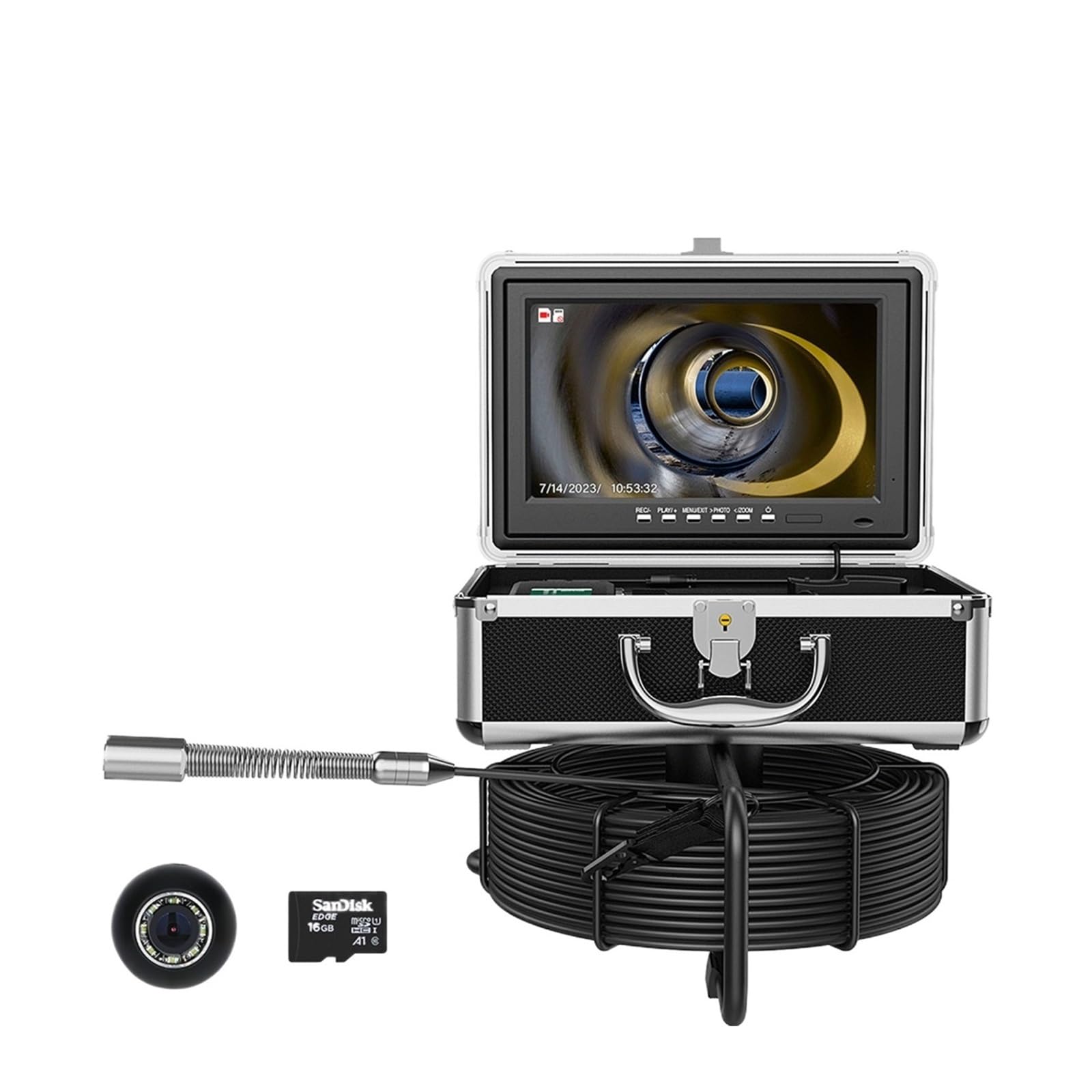 17/22MM Sewer Pipe Inspection Camera With 16GB TF Card IP68 Waterproof 10" DVR AHD 1080P Drain Industrial Endoscope(10m,17MM Camera)