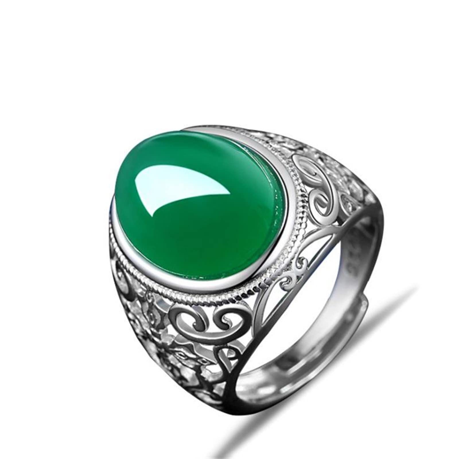 FLYEHIFLYEHI Initial Ring Brass Men's Green Agate Dan Ring Men's Chalcedony Ring Opening Ring