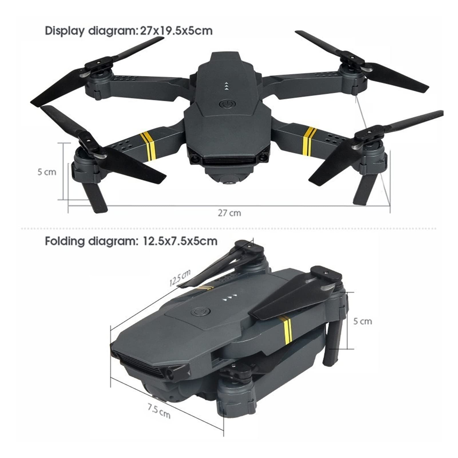 Składany dron Quadcopter Drone 4K Profesjonalna kamera szerokokątna HD 1080P WiFi Drone Podwójna wysokość kamery Utrzymuj składany helikopter Rc Toy (Kolor : Brak Rozmiar kamery : 1) (Kamera 720P 1)