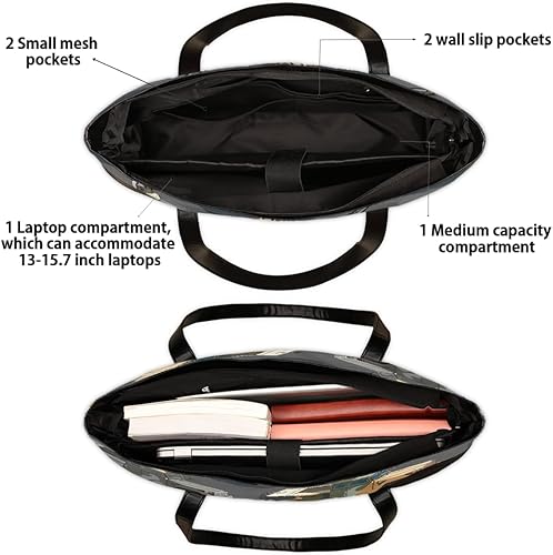 Miniatura 5 de Cartoon Military Vehicle Pattern Canvas Computer Bag for Women, 15.6 Inch Laptop Tote Bag with Leather Handle, Large Capacity Shoulder Work Bag for