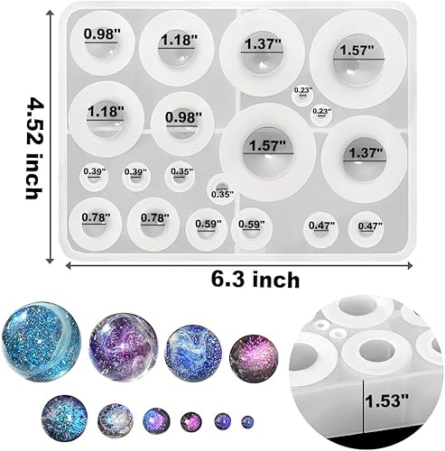 Miniatura 2 de RESINWORLD Moldes de esfera de 20 cavidades para resina, molde de resina de bola redonda, molde de orbes de silicona para fabricación de joyas