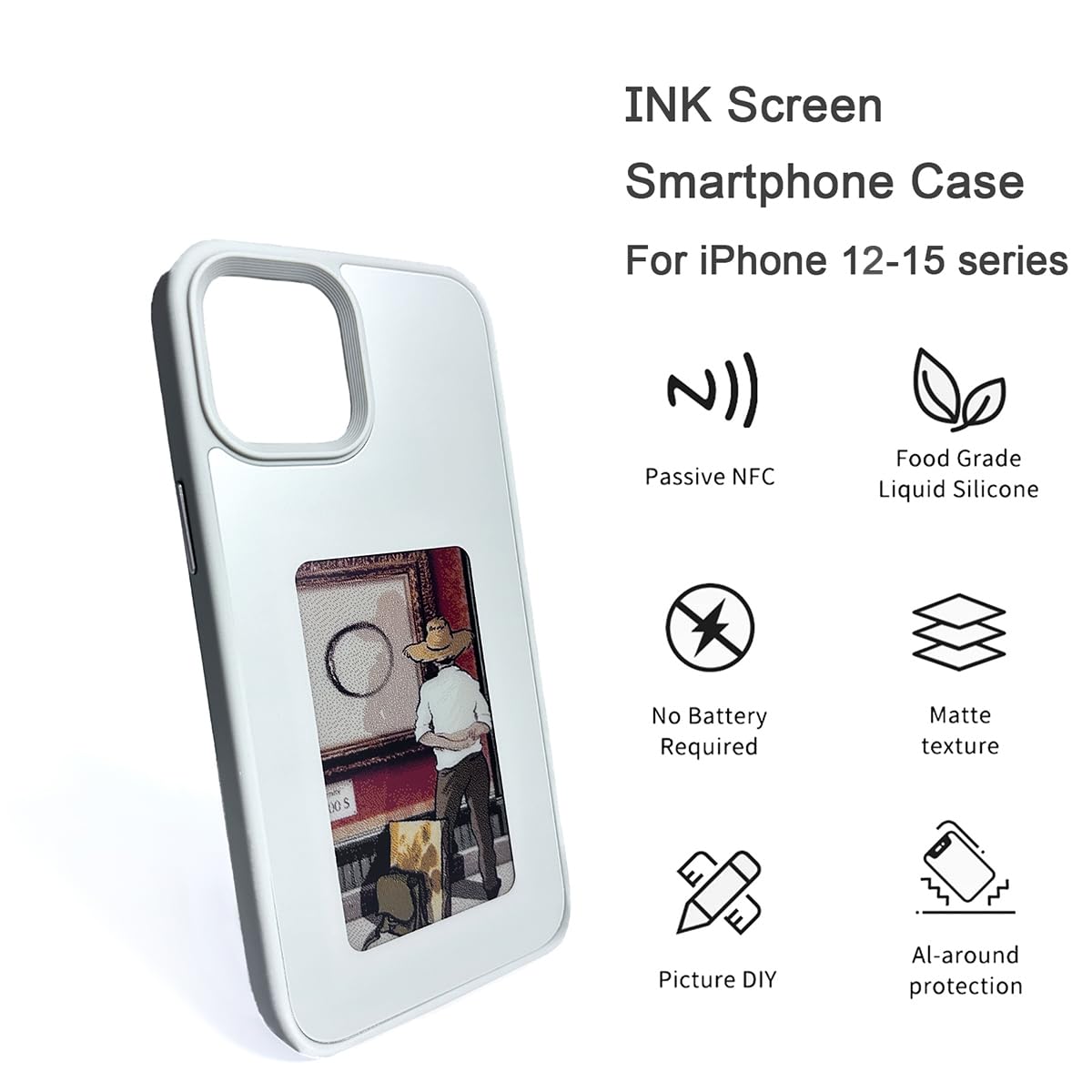 QSM Custodia per iPhone 12 Pro Max, custodia per telefono personalizzata con ritratto per iPhone, custodia per telefono digitale Smart E Ink con proiezione fotografica per visualizzare istantaneamente