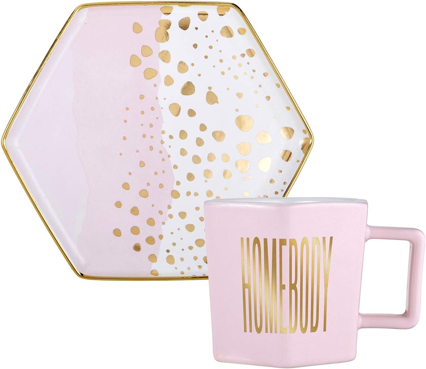 Creative Brands Slant Collections Ceramic Coffee/Tea Mug and Saucer Set, 6-Ounce, Homebody