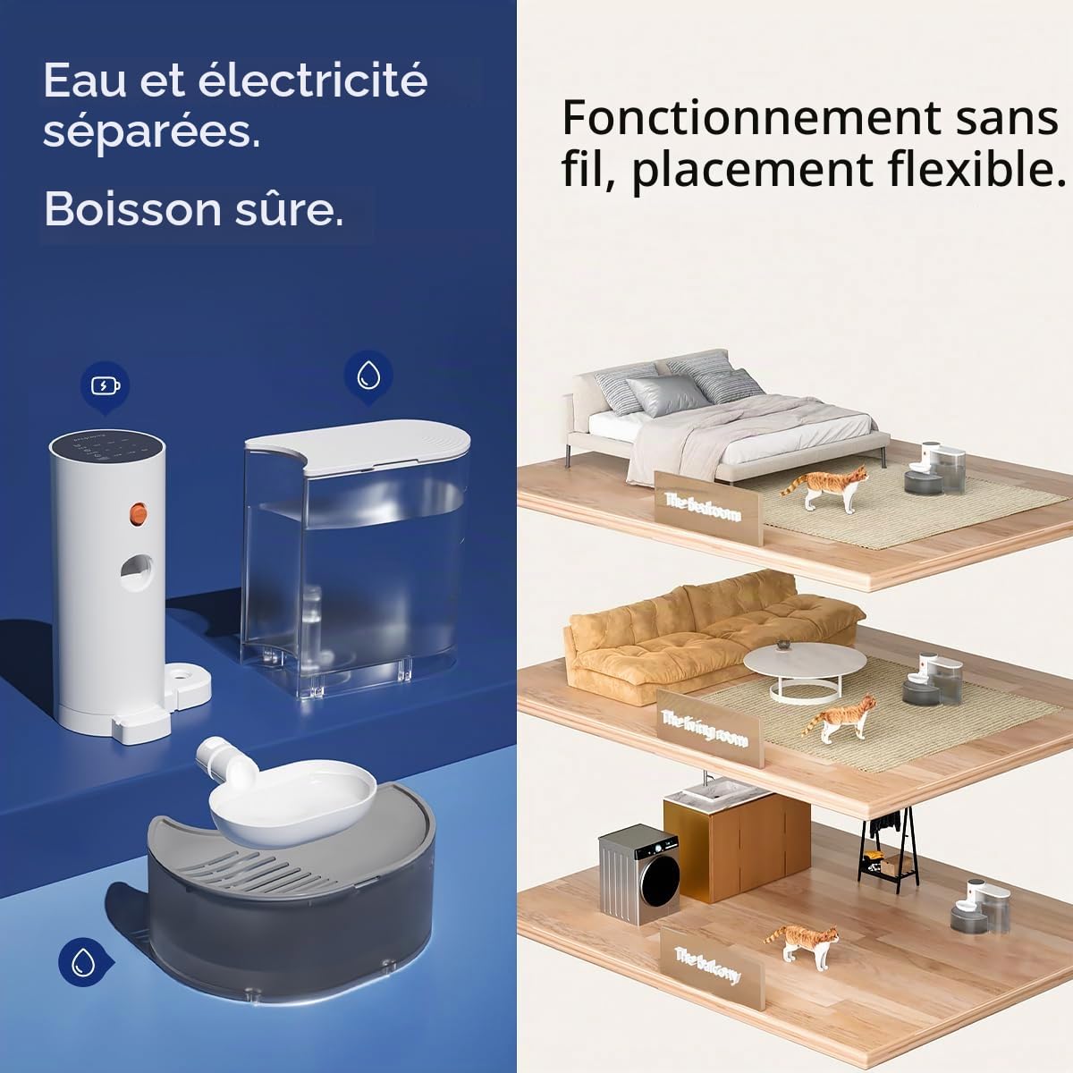 Distributeur d'eau automatique pour animaux de Compagnie, 3 L, Intelligent, Sans Filtre, Inclinaison de Remplissage Automatique, Séparation des Eaux Usées