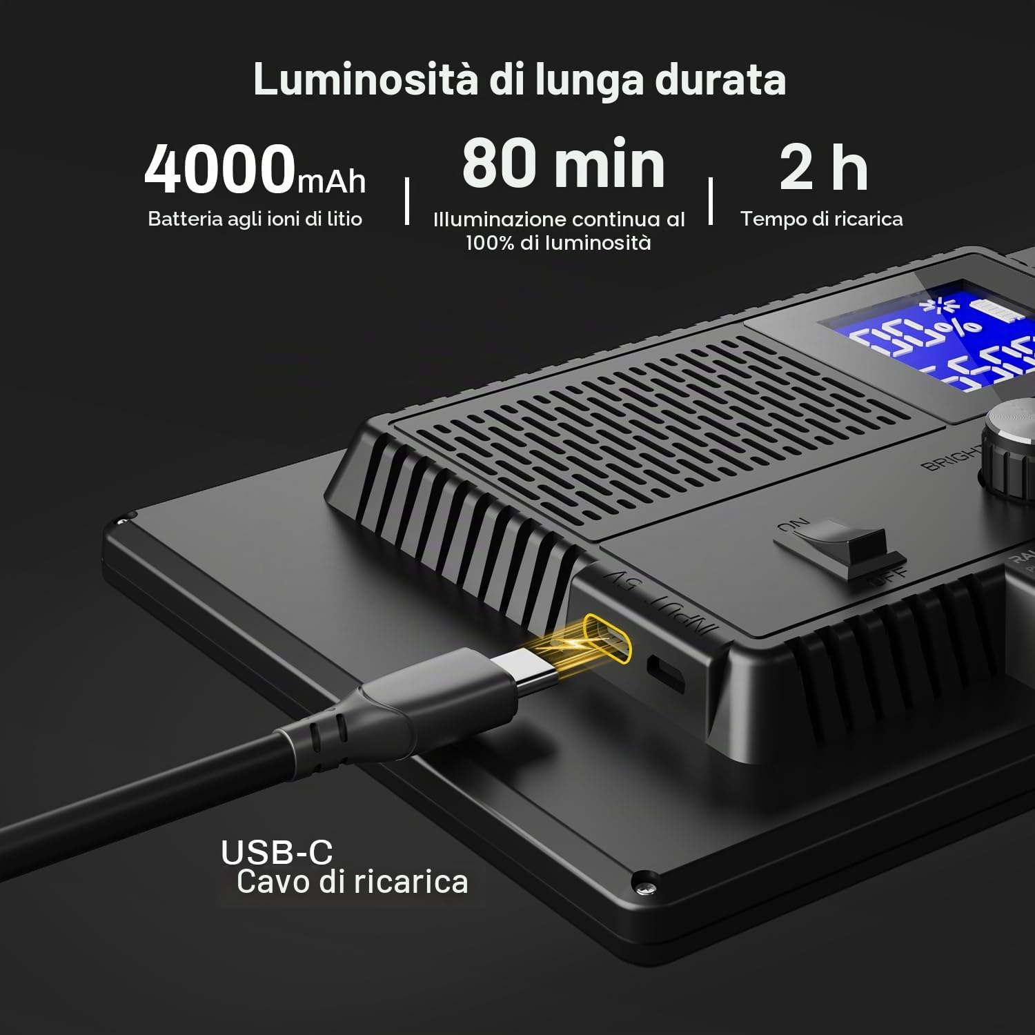 RALENO Luce per video a LED, Luci fotografiche video a LED con 4000 mAh, 95 CRI+ 600Lux, regolabile 2500K-6500K, con treppiede per YouTube, vlogging, video conferenze e illuminazione da studio