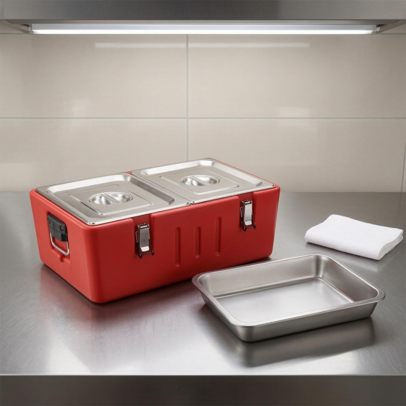 Amagogo Portador de Comidas Aislado Armario Térmico Contenedor Térmico Transportador de Alimentos con Cuerpo de Plástico y Acero 304 6 Bandejas Capacidad 90L