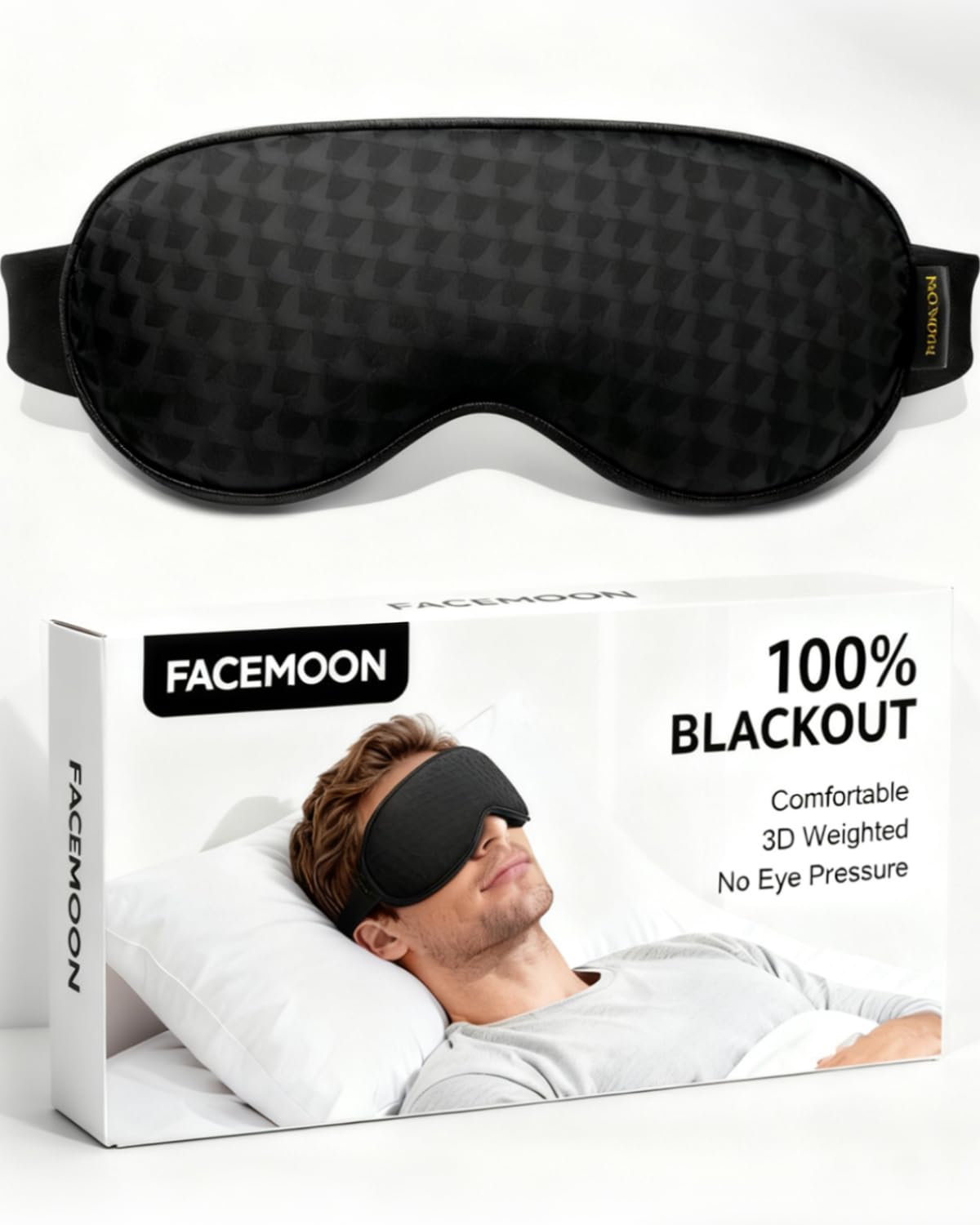 Blackout Weighted Eye Mask for Sleeping: 3D Contoured Gentle-Pressure Sleep Mask for Men & Women – Eyelash-Free, Breathable Blindfold for Airplane Travel & Naps – Perfect Stocking Stuffers, Black