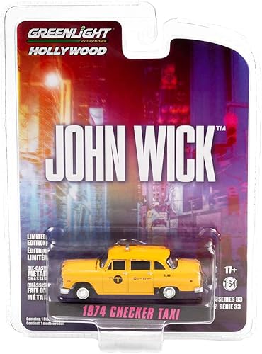 Greenlight 1974 Checker Yellow #5L89 N.Y.C. Taxi John Wick: Capítulo 3 - Parabellum 2019 Película Hollywood Series 1/64 Modelo de coche fundido a