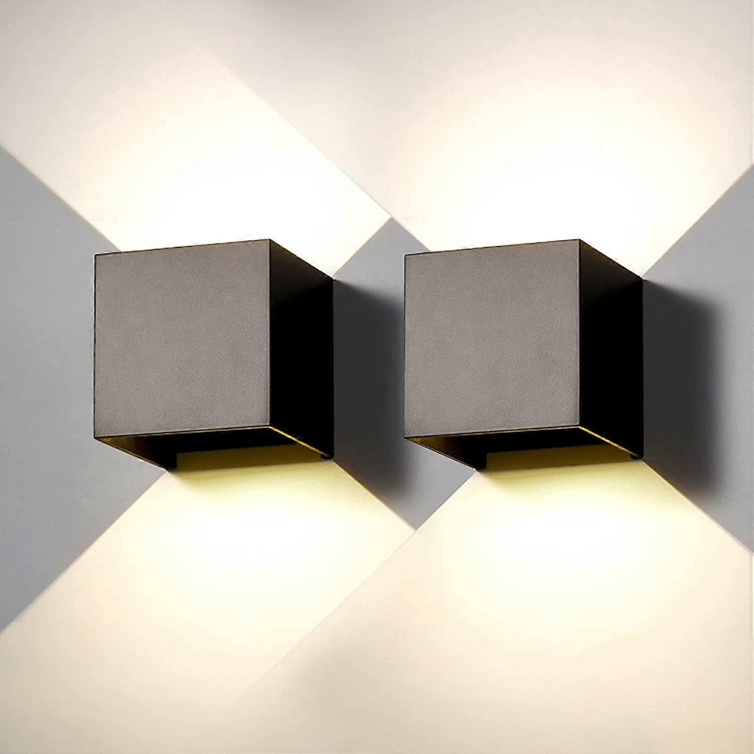 Joyhappst Image Color Dww-2 Pack Indoor/Outdoor Led Wall Light, Modern Outdoor Wall Lamp, Black, 12W, Natural White 4000K, Ip65 Waterproof, Square Aluminum, Adjustable Ligh