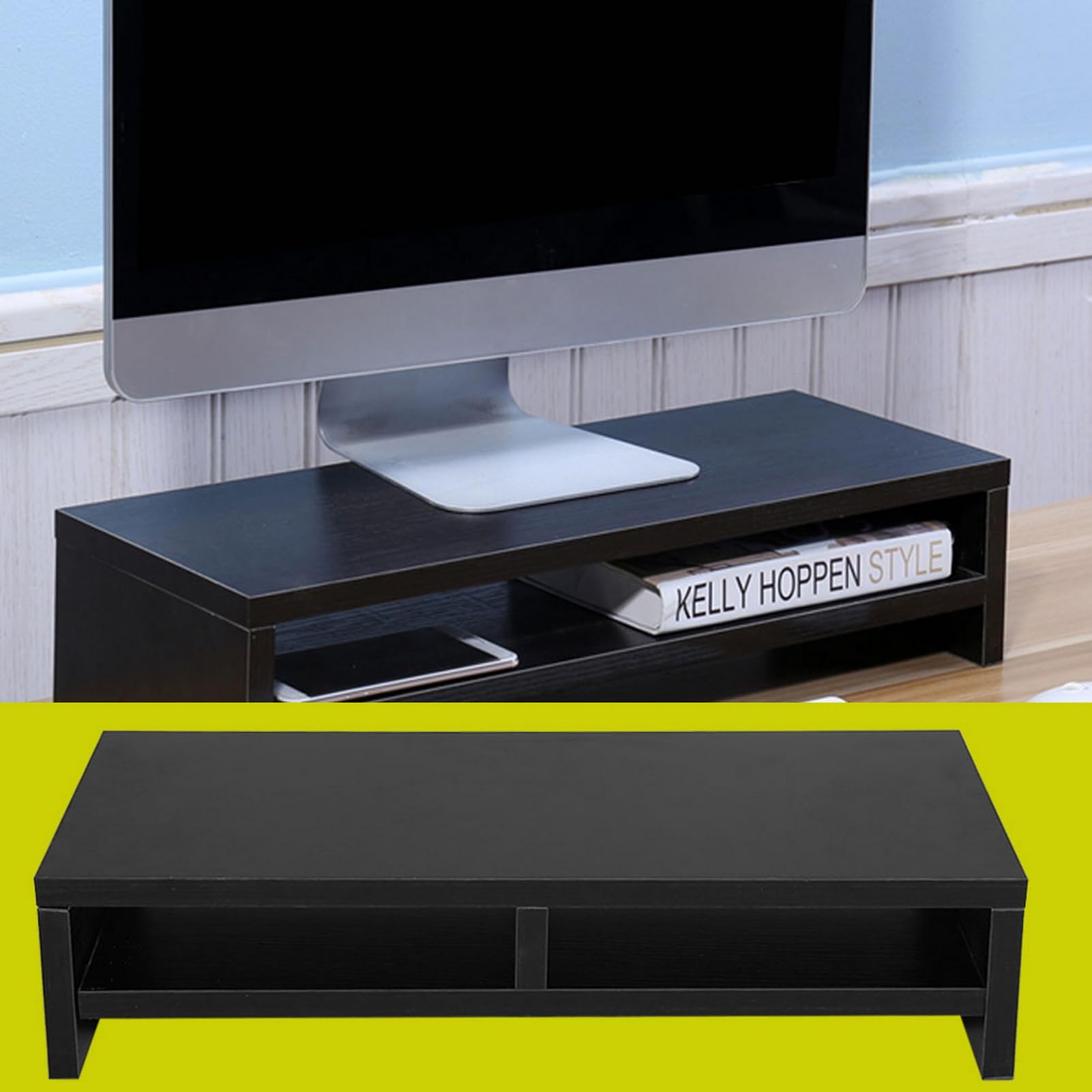 Annadue Supporto per Monitor Computer, Scaffale da Tavolo a 2 Livelli, per | Robusto rialzo per schermo in legno con ripiano portaoggetti, per scrivania da ufficio e spazio di lavoro domestico
