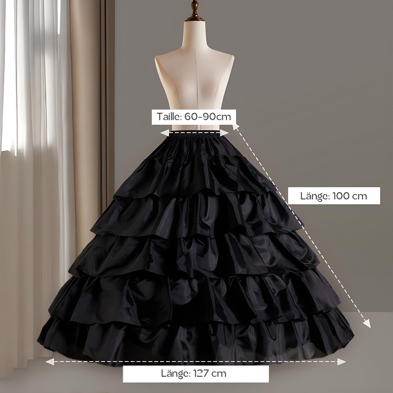 YULUOSHA Robe de bal de mariage pour femme Jupon Crinoline Jupe 4 Créoles 5 couches de volants Demi-slip