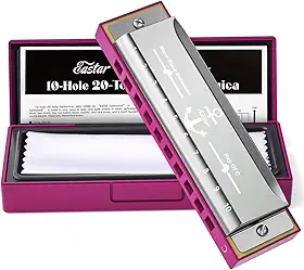 Eastar Gaita diatônica Major Blues, 10 furos C chave iniciante para crianças, adultos, estudantes, com estojo rígido e pano, rosa