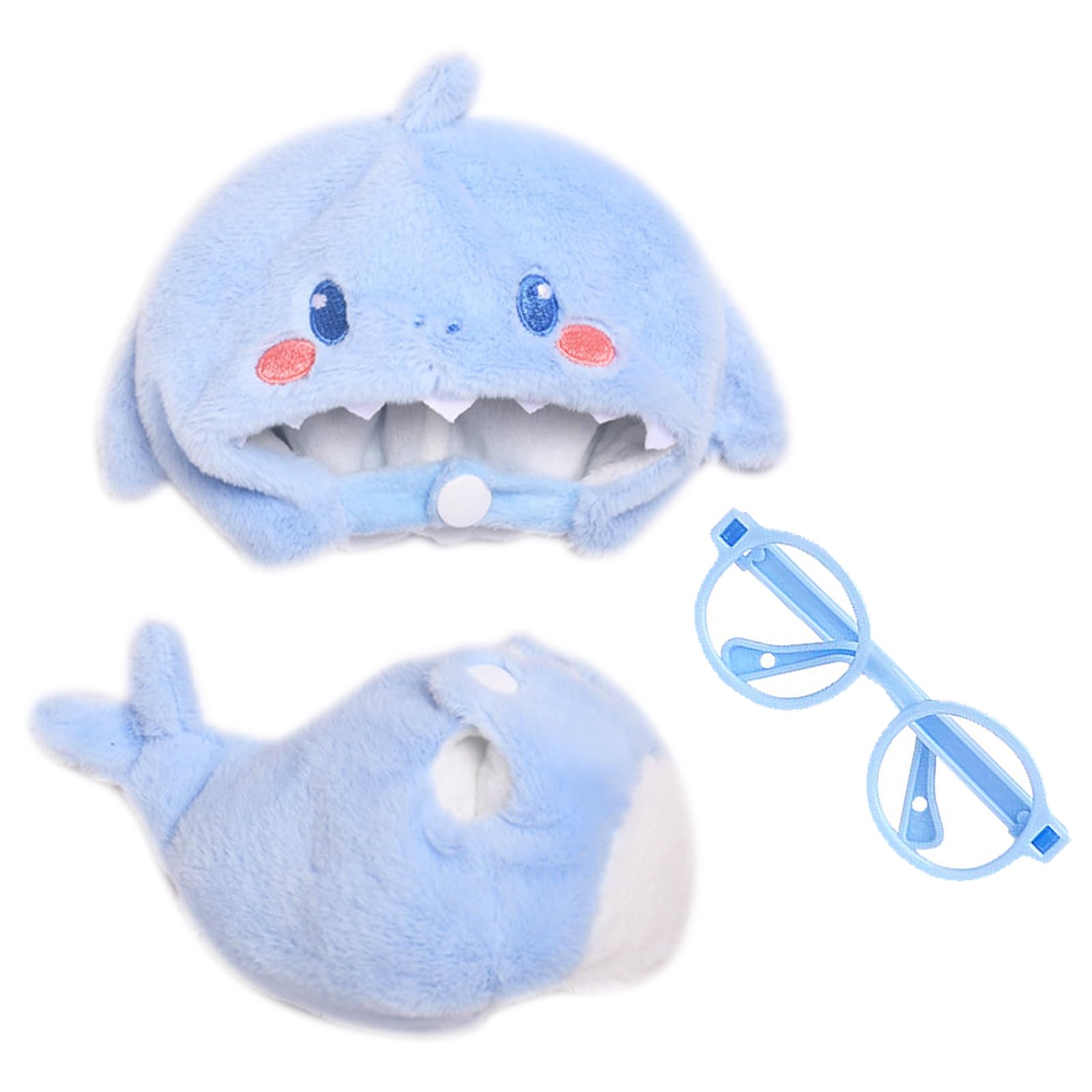 EDLMKM 17cm Doll Clothes Compatible With, Blue Shark Plush Clothes Doll Dress With Blue Glasses