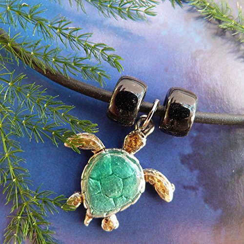 Hawaiian Green Sea Turtle Necklace -Pendant Jewelry – Enamel Colors Hand Painted In Usa - 18” Black Cord #TOP1