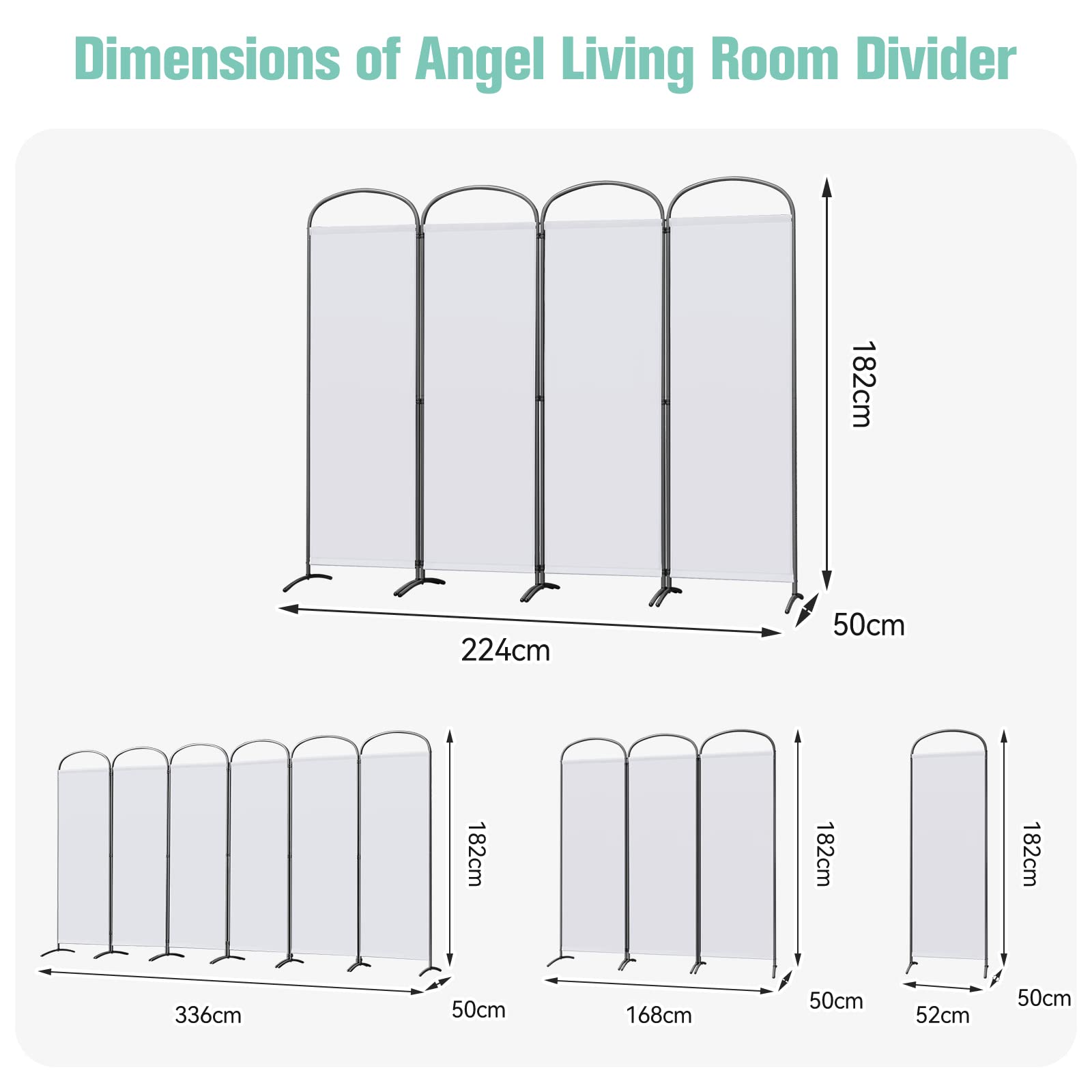 Angel Living Biombo Separador de 4 Paneles con el Techo y la Base en la Forma Curv, Decoración Elegante, Separador de Ambientes Plegable, Divisor de Habitación, 224x182 cm (Blanco)