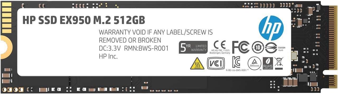 HP EX950 M.2 2280 512GB PCle Gen3 x4, NVMe1.3 3D NAND Internal Solid State Drive (SSD) 5MS22AA#ABC