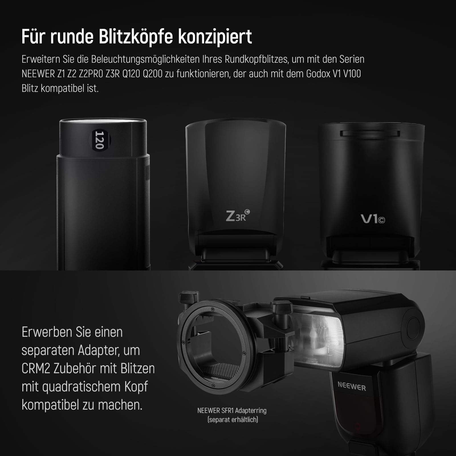 NEEWER CRM2 Magnetisches Zubehörset für Rundkopfblitz Z1-C/N/S、Z2-C/N/S/F、Z2Pro-C/N/S/F, kompatibel mit Godox V1 Speedlites, inklusive 14 teiligem Blitzlichtsteuerungs Modifikator Diffusor Adapter