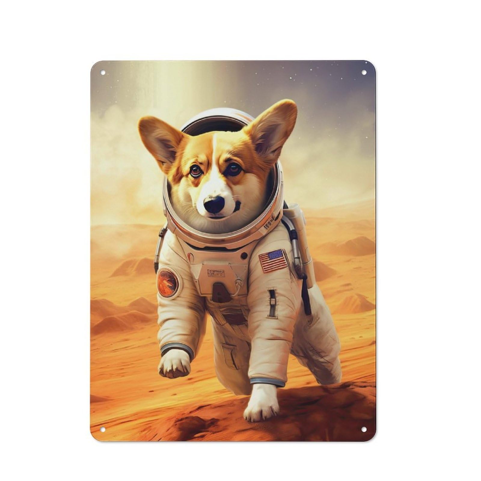Junmoney Corgi Mars Tin Wall Plaque 40X30cm With For Living Room Wall, Gift For Feature Wall Decorators During The Christmas Season