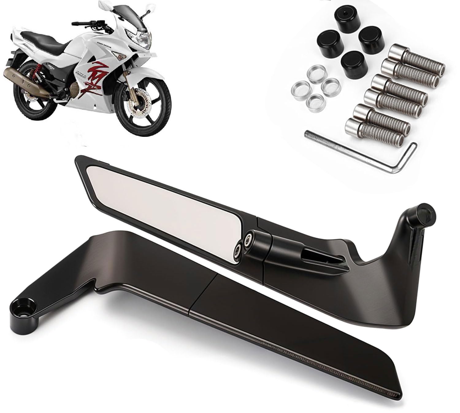 Auto Pearl Motorcycle Bike Mirrors Set Adjustable Rotating Rear View Mirror Stealth Wind Wing Side compatible with Karizma ZMR (Pack of 2)