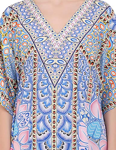 Image of Miss Lavish London Pink Ethnic Print Kaftan Dresses for Women V Neck Batwing Sleeve Beach Vacation Bikini Swimsuit Cover Ups, Plus Size African&Dubai Caftan Maxi Beach Dress with Side Slits-Pink-3XL