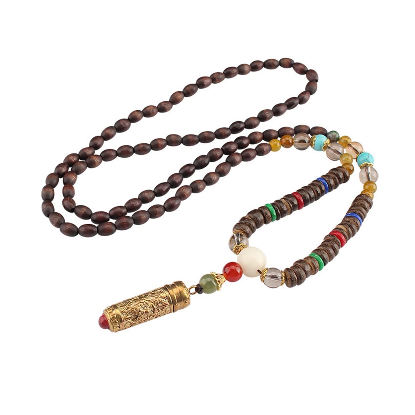Collares Nepal Gawu Caja Seis Palabras Mantra Madera Buda Cuenta Colgante Simple Salvaje Largo Retro Collar