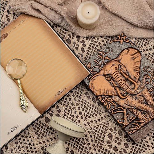 Image of Alokik 3D Silver Elephant DND Vintage Leather Journal Writing Notebook with 200 Pages A5 Journal Diary,Antique Handmade Leather Diary,Travel Diary&Notebooks to Write in,Diary Gift for Men Women