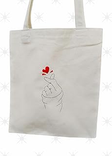 حقيبة تسوق قماشية بيضاء مع رسم قلب أحمر ويد، حقيبة حمل قطنية عصرية