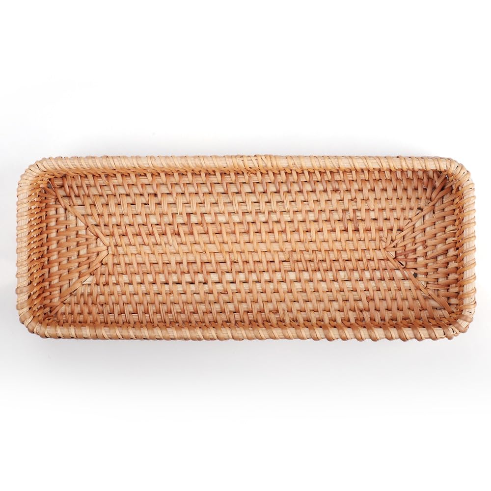 Vassoio da portata in rattan, per il bagno, rettangolare, in tessuto naturale, decorativo, 28 x 11,5 x 4 cm