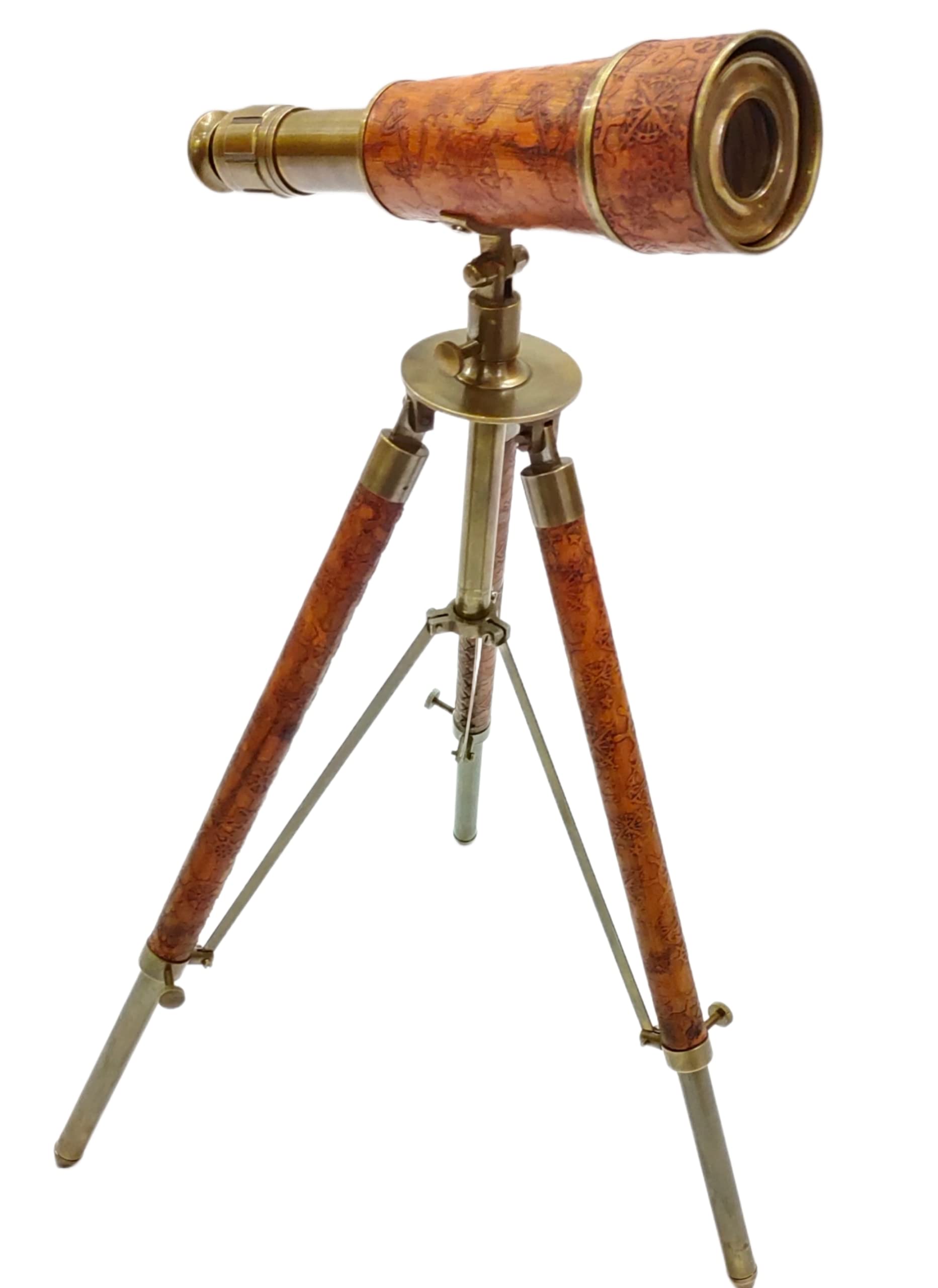 Vintage Marine Design Nautical Single Barrel Antique & Brown 10''Antique Brass Floor Standing Telescope - NAVIROCK