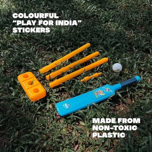 Image of Lata Toys Howzzat Junior Cricket Set for Toddlers (Ages 3+) - Complete Plastic Cricket Kit with Blue Bat, Soft Ball & Stumps - Lightweight - My First Cricket Set for Boys & Girls - Ideal Beginner