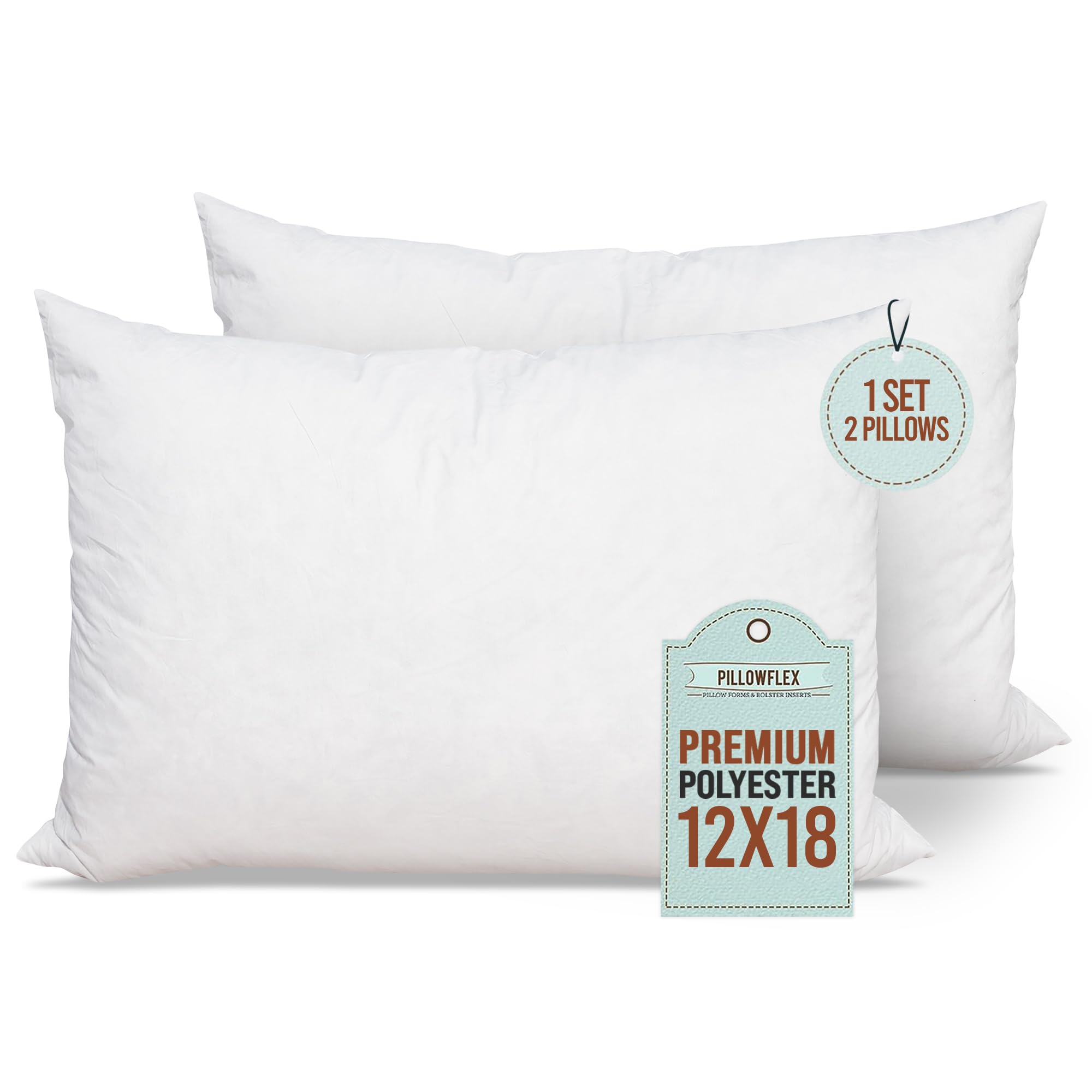 (similar) Pillowflex Set of 2 (12x18) Premium Polyester Pillow Inserts - European Rectangle Pillow Forms, Machine Washable, Sham Pillow Insert, Down Throw Pillow Insert, Rectangle Pillow Set, Made in USA