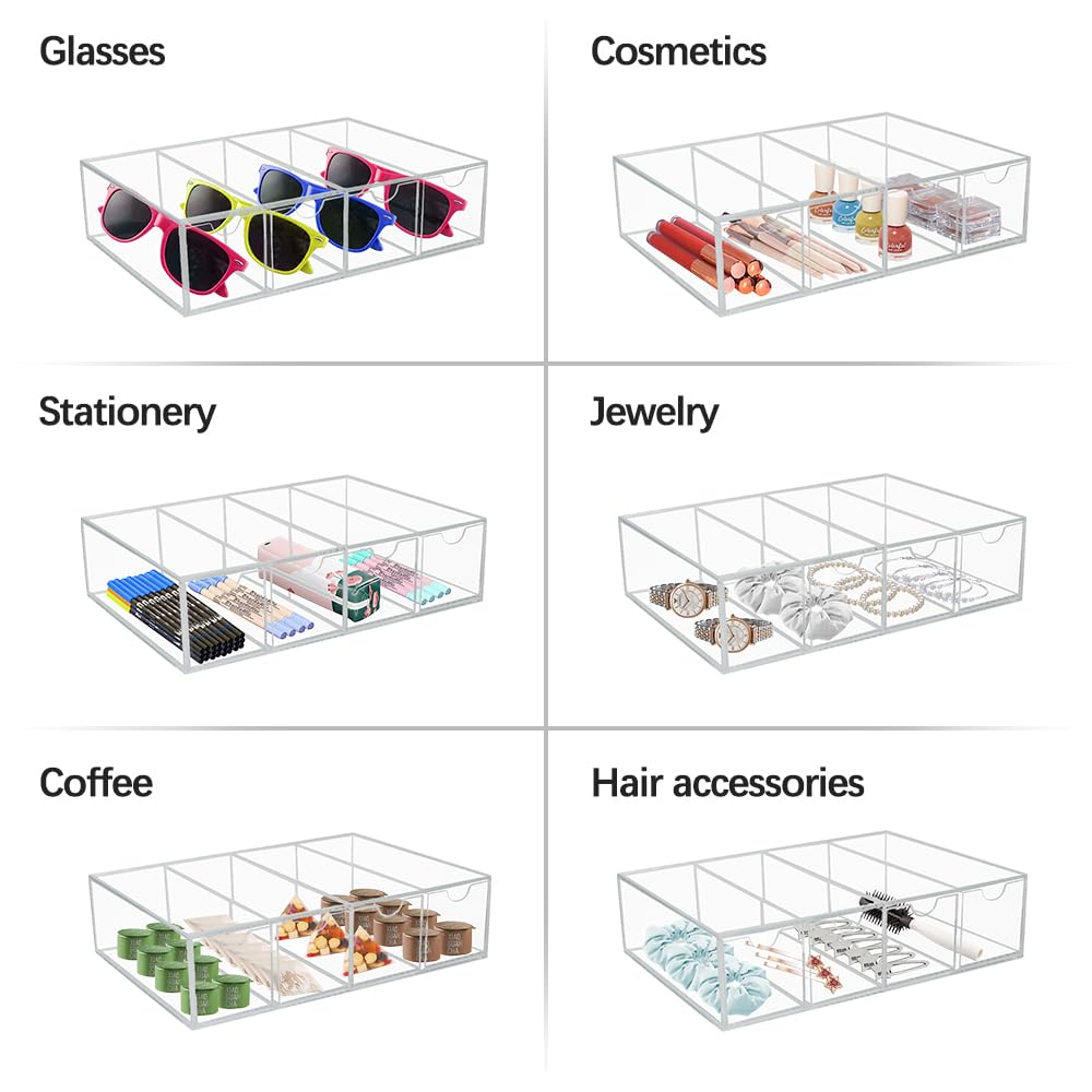 RETON Paquete de 5 organizadores acrílicos para lentes de sol, estuche transparente para gafas con 20 cajones, organizador de almacenamiento acrílico apilable para almacenamiento de gafas, estuche de