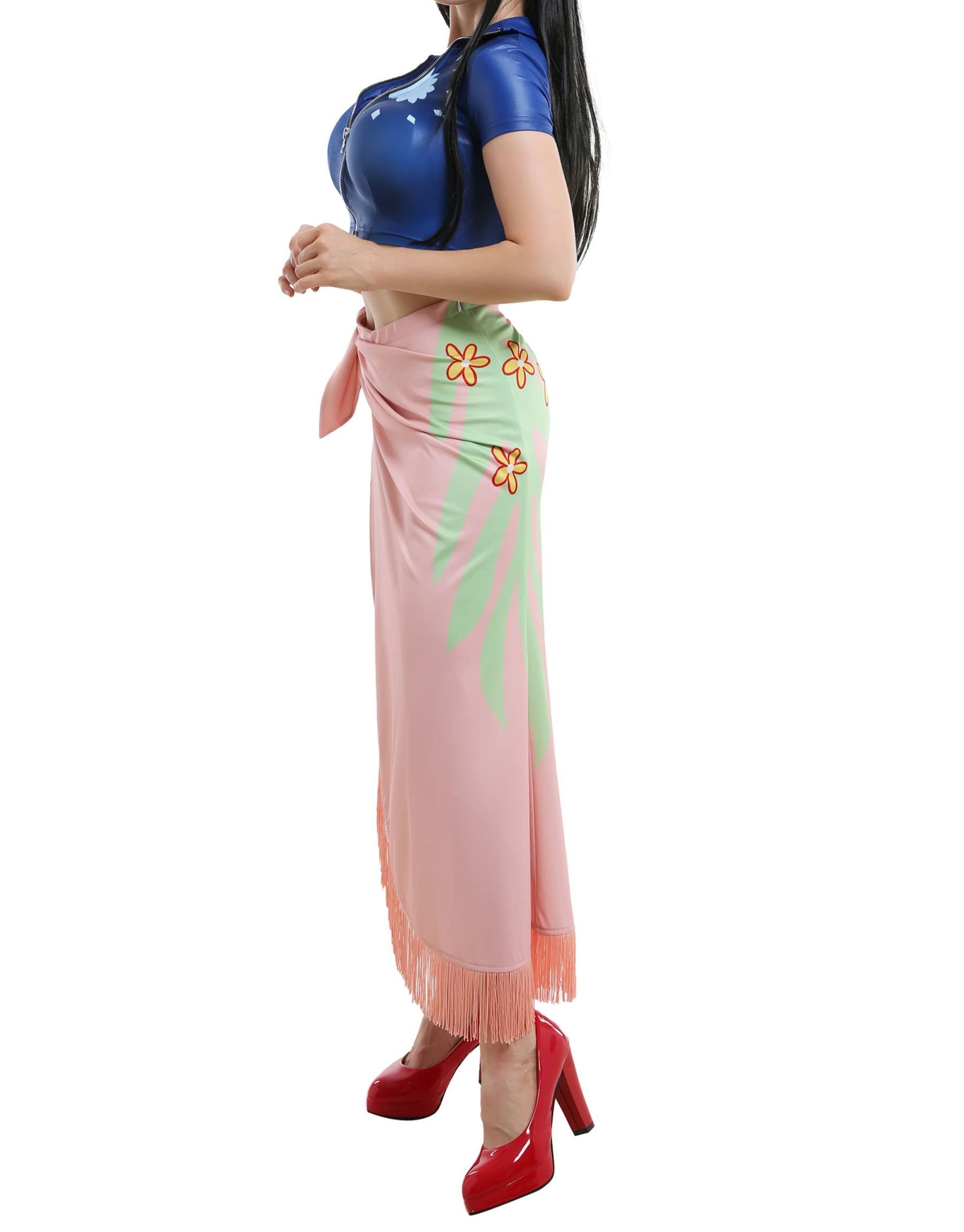 Haikyuu Women S Nico Robin Cosplay Costume Top And Wrap Skirt Decorated With Floral Pattern And Tassel (Multicolored, Small) - Coated Fabric