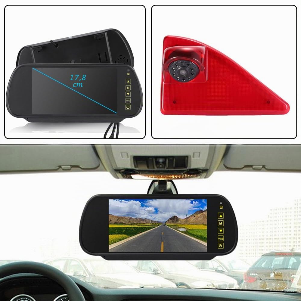 Troisième toit de voiture Feu stop Caméra de recul Feu de freinage Caméra de voiture + Rétroviseur LCD 7" de rechange pour Opel/Vauxhall Movano/Renault Master/Nissan NV400