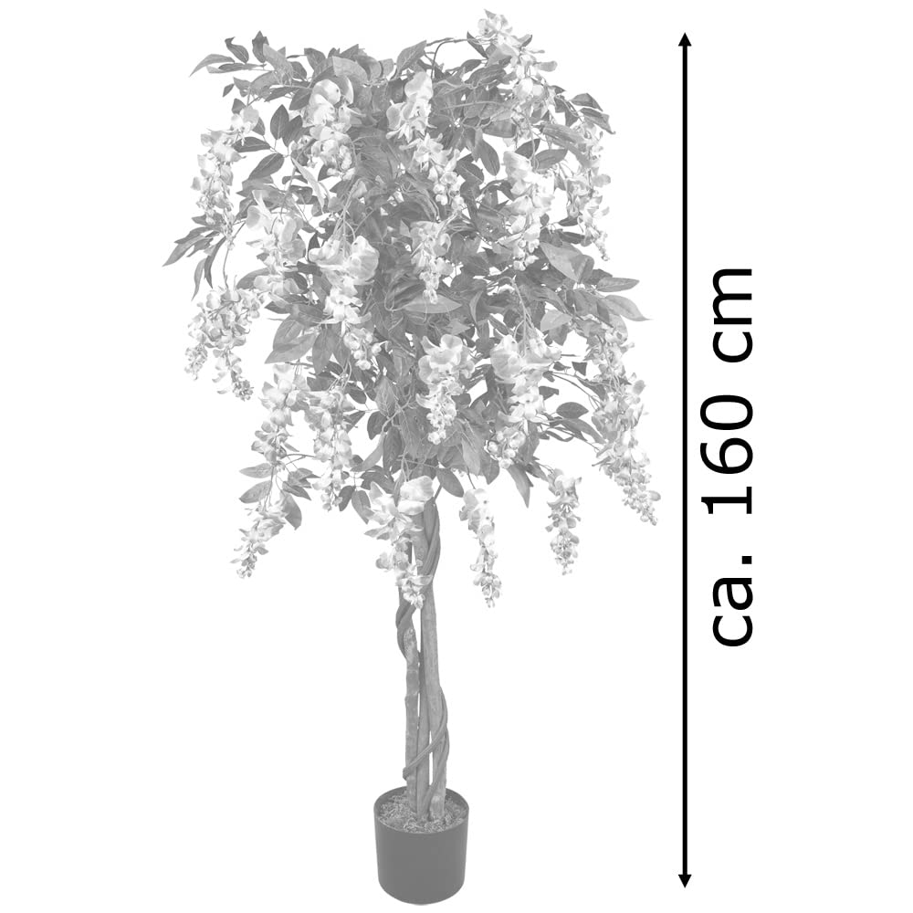 Wisteria Glycine Plante Arbre Artificielle Artificiel Plastique avec Bois Véritable 160cm Domaine Interne Decovego