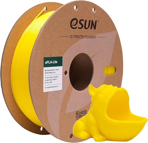 eSUN PLA Filament 1.75mm, Modifiziertes 3D Drucker Filament PLA, Maßgenauigkeit +/- 0.03mm, 1KG Spule (2.2 LBS) 3D Druck Filament für 3D Drucker (E-Gelb, PLA Lite - 1KG)