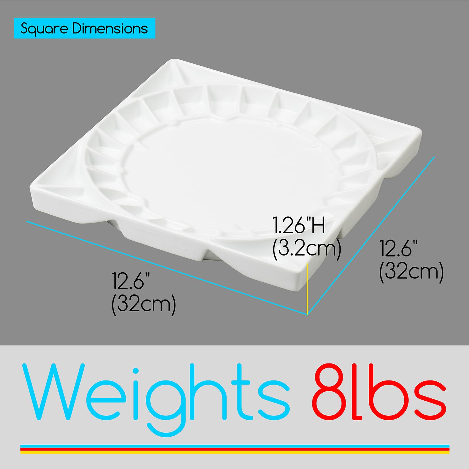 MEEDEN Paleta grande de acuarela de cerámica de 32 pozos con tapa, paleta de pintura de porcelana para pintura de acuarela con tapa, bandeja grande para mezclar para artistas, cuadrado de 12-3/5