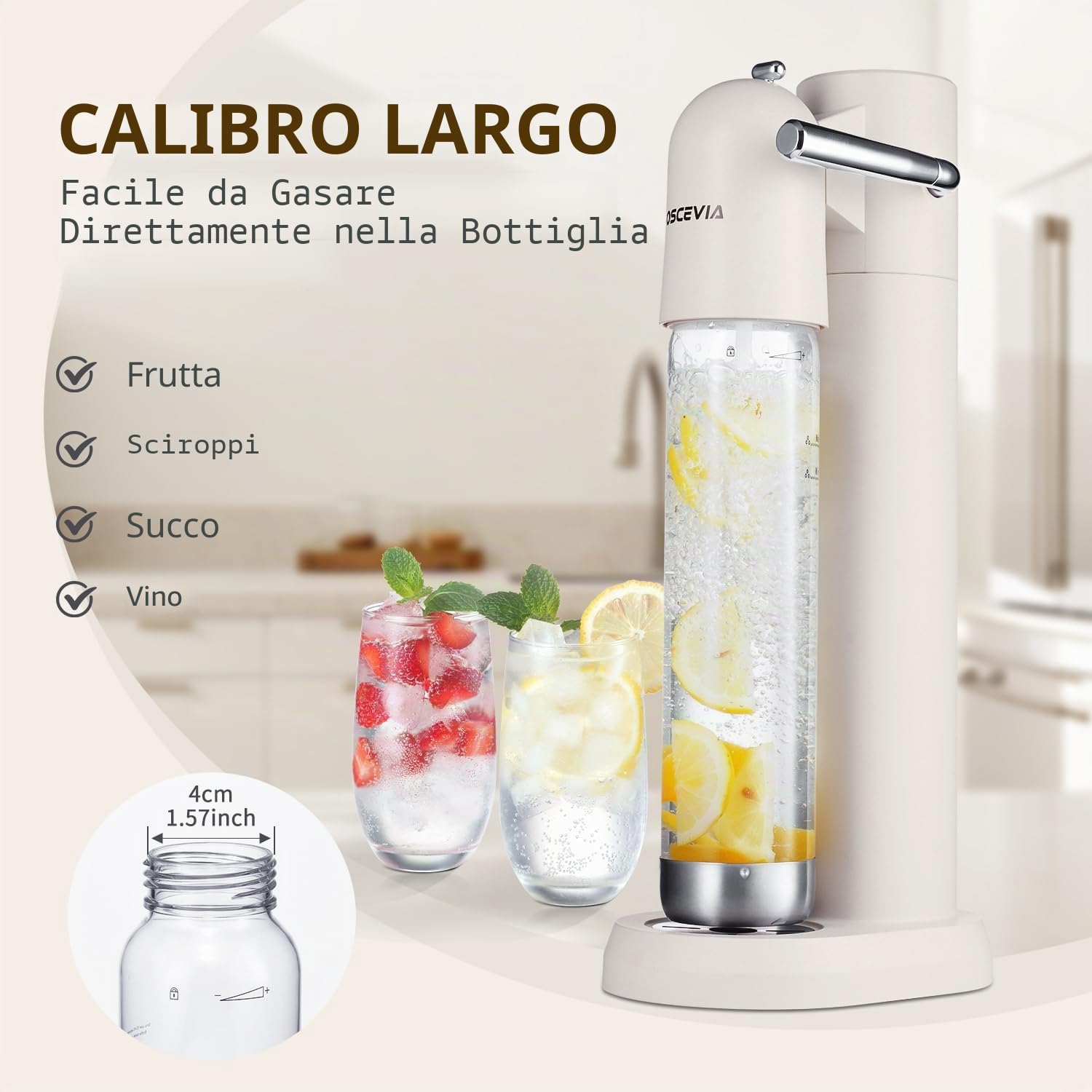 Macchina per acqua frizzante, seltzer e gasatore per bevande, distributore di soda a vapore, macchina per gasatore con 2 bottiglie senza BPA (1 L), compatibile con bombole di CO2 da 60 L a vite (non
