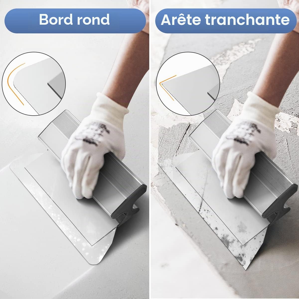 Lames à Lisser en Acier Inoxydable Set | Skimming Blades Set, Poignée d'Extension, Lame Enduit de Rechange, Lissage des Profils,30cm+50cm+80cm
