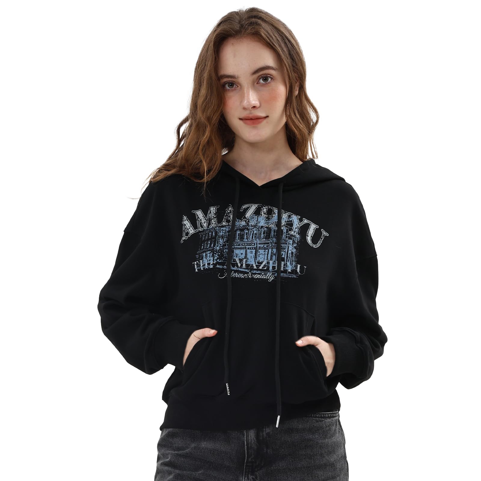 Chandail à capuche imprimé femme coupe ample Amazhiyu - 8