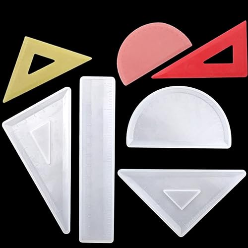 Miniatura 9 de Molde de resina de cristal, molde de silicona epoxi, 4 piezas, transportador, triángulo, regla de ángulo recto, molde de bricolaje para